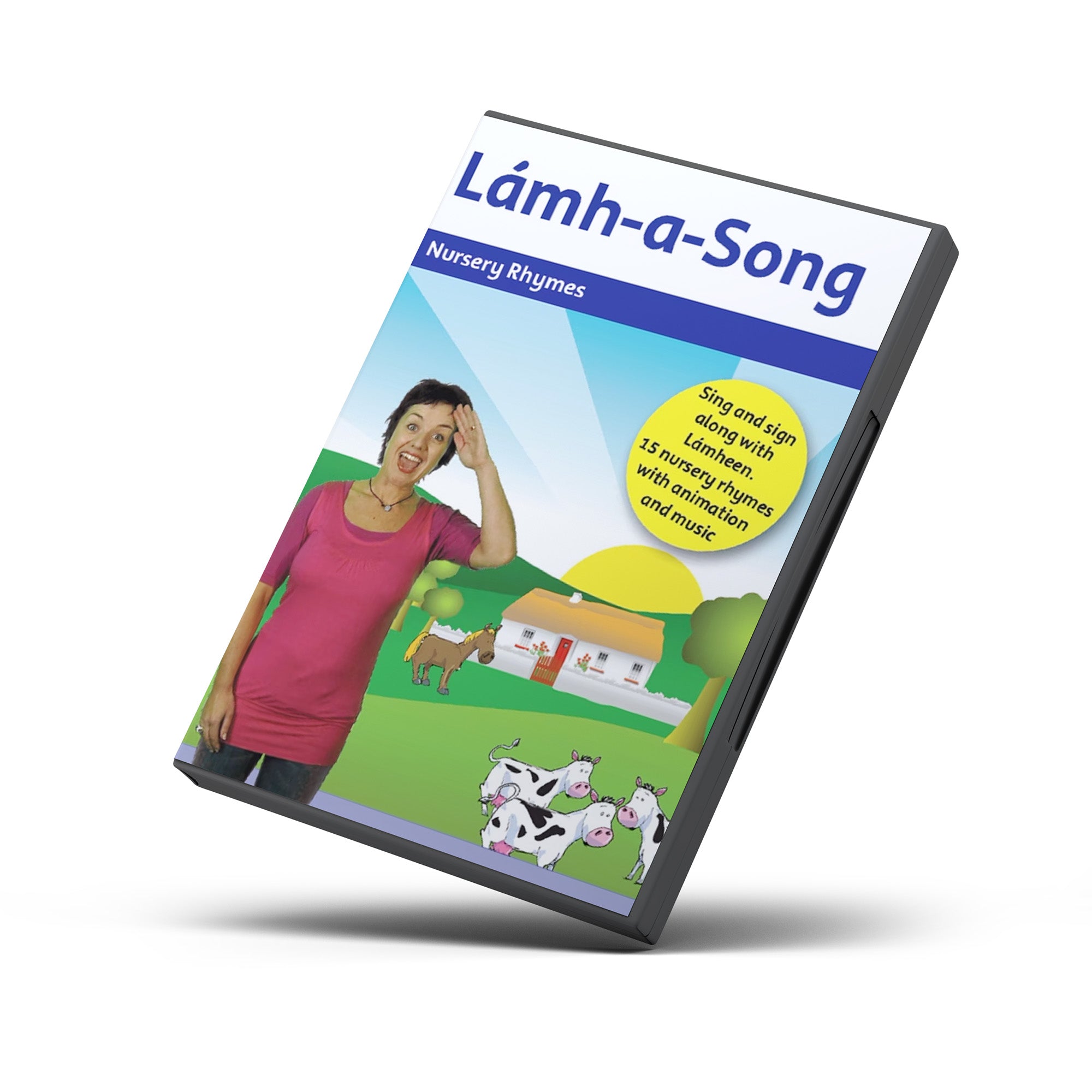 DVD cover of 'Lämh-a-Song' with a woman and cartoon animals on a white background