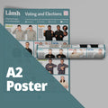 Lámh poster on a gray background with text and images of people.