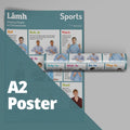 Lámh Sports A2 poster with illustrations and text on a gray background