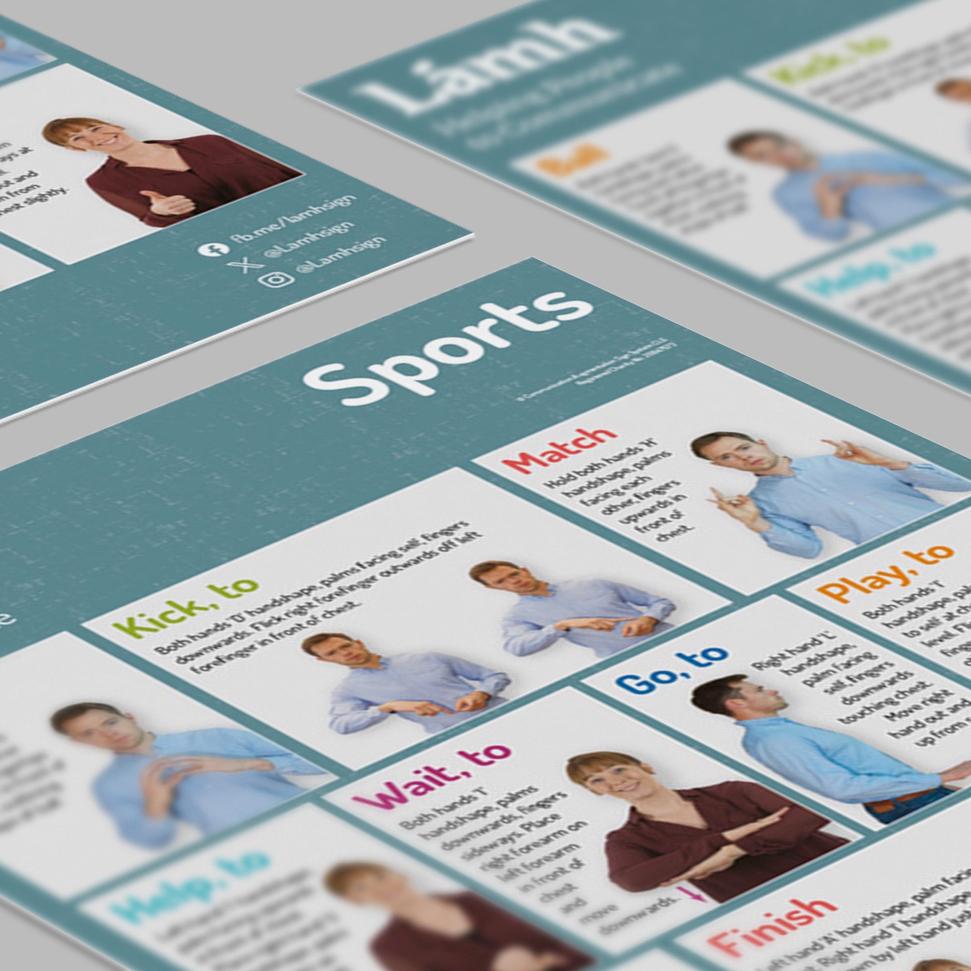 Educational flashcards on sports with images and text