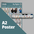 Lámh poster roll with various images and text on a gray background