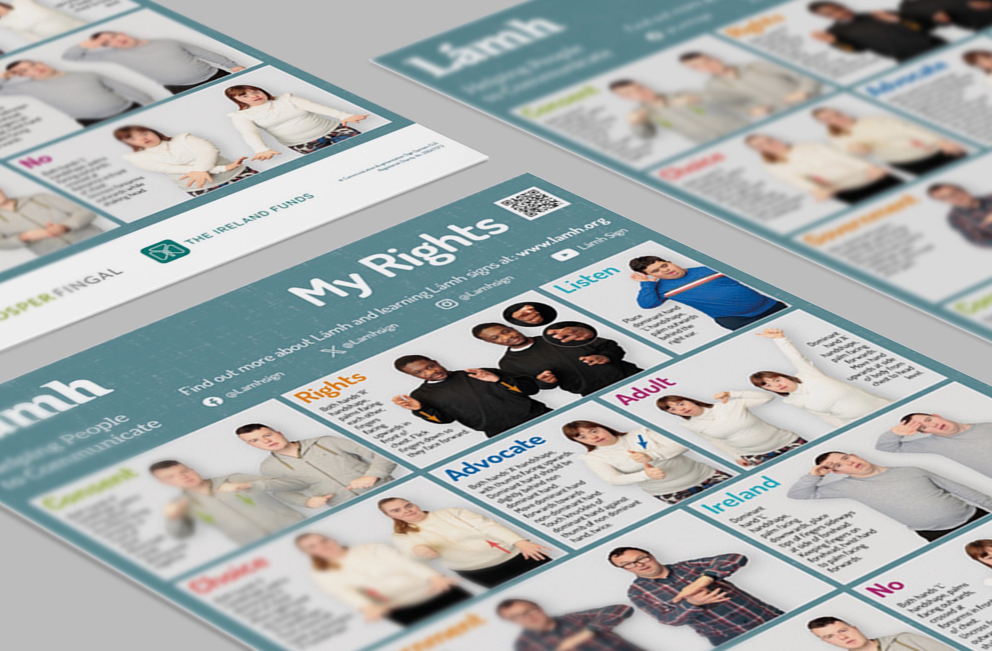 Educational poster on a table with 'Lámh' branding